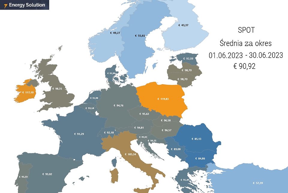 energia średnia cena SPOT czerwiec 2023