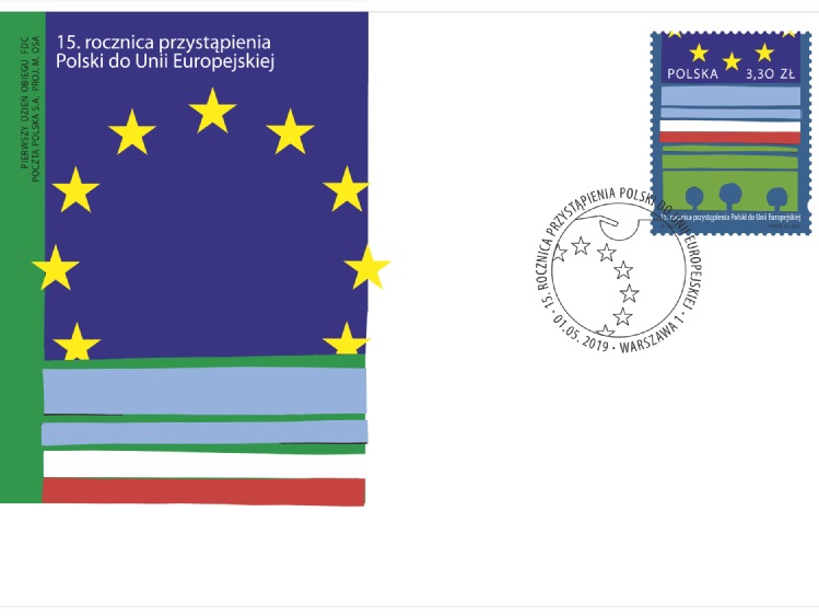 Poczta Polska uczciła 15. rocznicę wstąpienia Polski do UE okolicznościowym znaczkiem