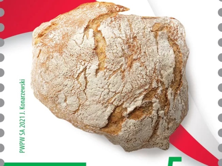 Bochen chleba na znaczku poświęconym związkowej działalności rolników