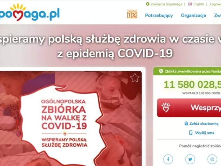 Ponad 11 mln zł dla szpitali walczących z pandemią. Trwa zbiórka na Siepomaga.pl